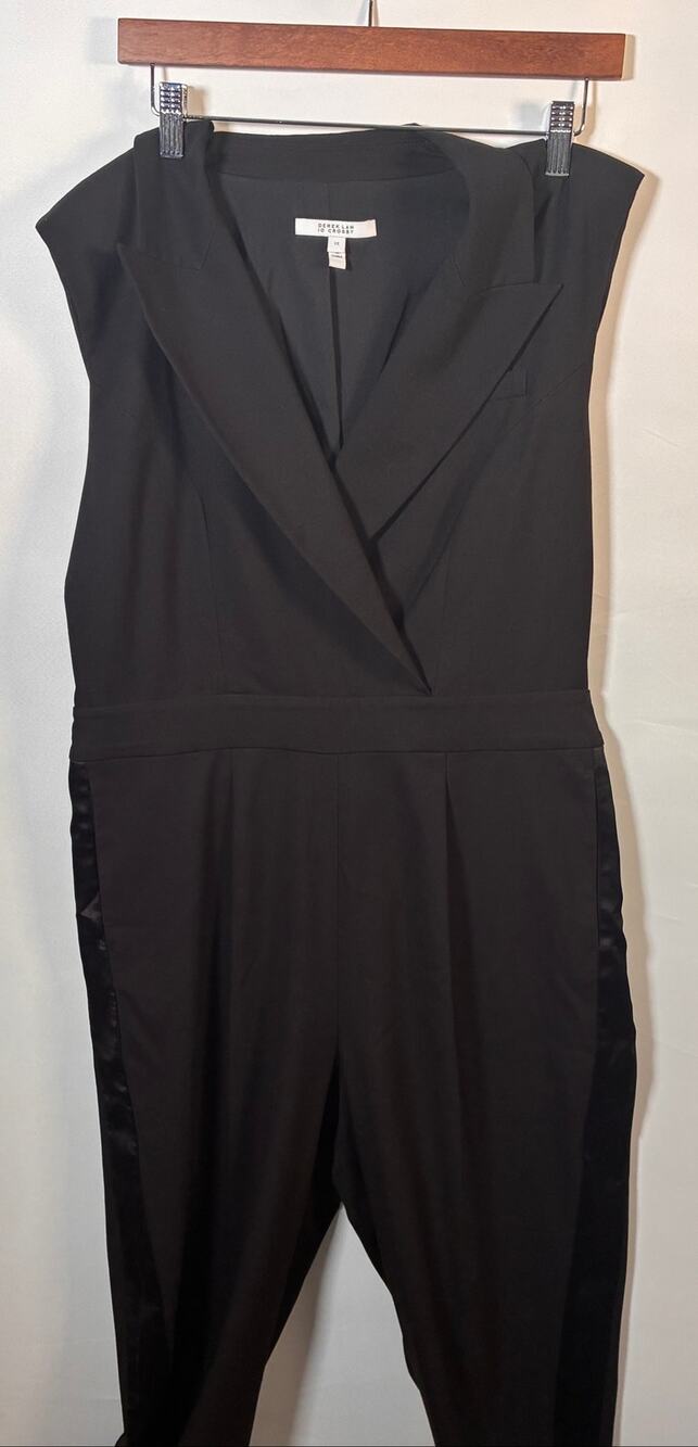 Derek Lam 10 Crosby Black Tuxedo Jumpsuit Womens 12 Sleeveless Shawl Collar